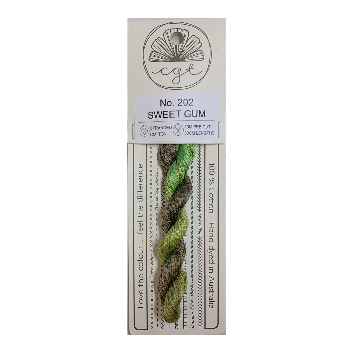 202 Sweet Gum with green and brown variegated colors stranded cotton embroidery thread