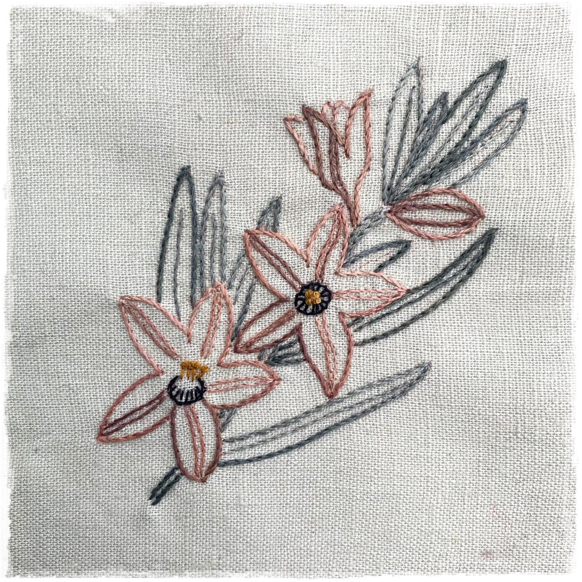 needlecraft pattern for stitching a floral design on fabric