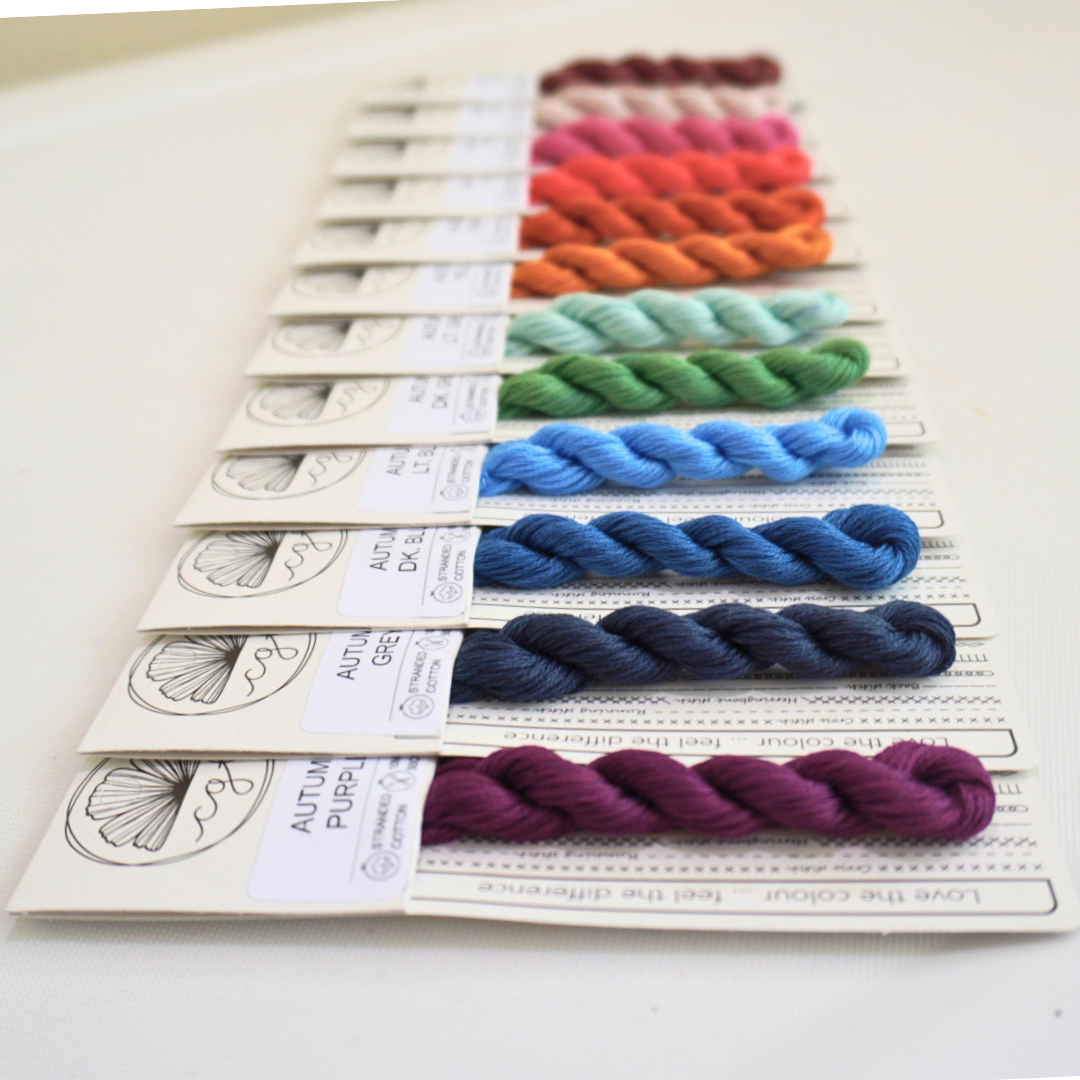 side view of autumn range rainbow embroidery threads