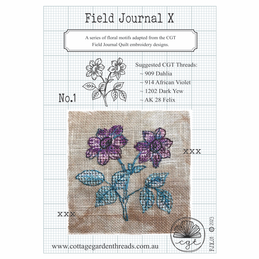 printed chart with floral embroidery designs and color suggestions for crafting.