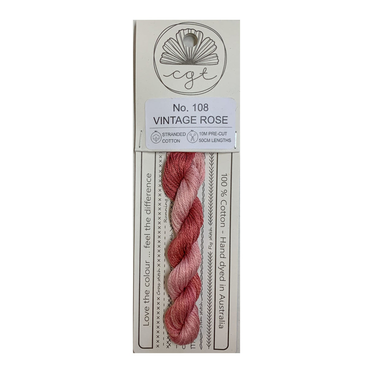 108 Vintage Rose skein of pink and red colors stranded cotton embroidery thread