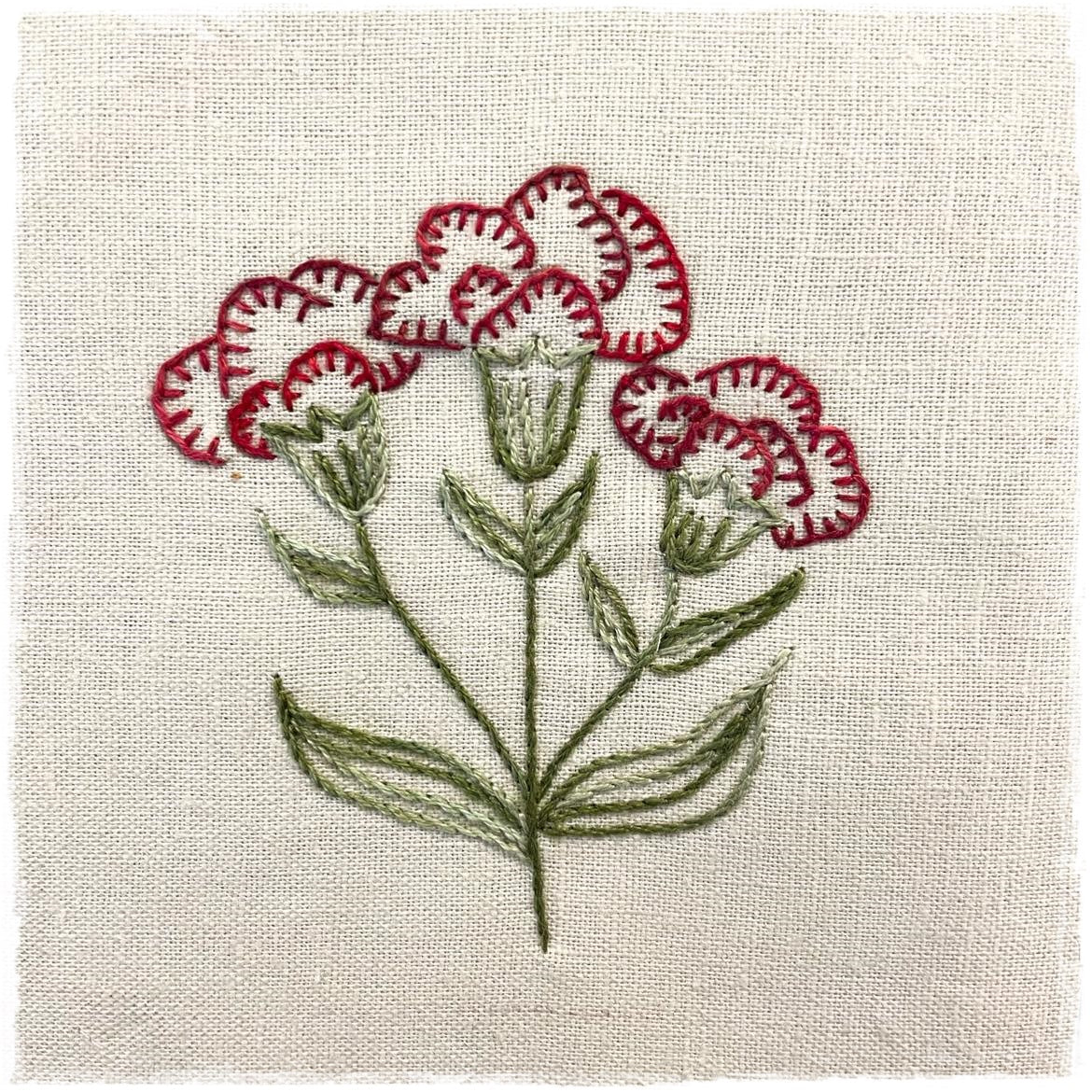 RED CARNATION FLOWER HAND EMBROIDERY PATTERN - DIGITAL DOWNLOAD
