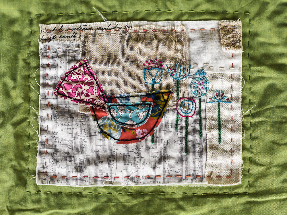 Embroidery work by Lisa Mattock of a bird