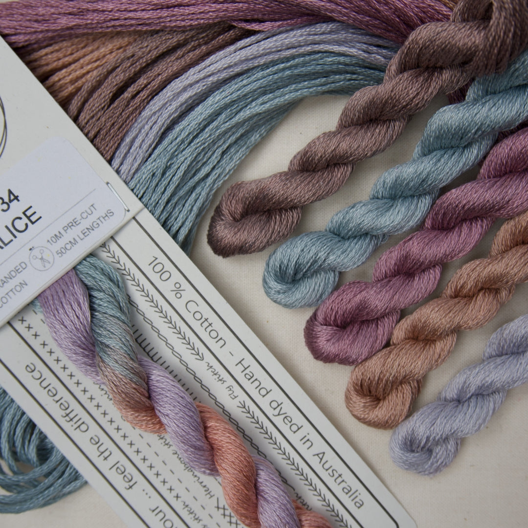 Alice and the Tea Leaves hand embroidery thread pack by Cottage Garden Threads
