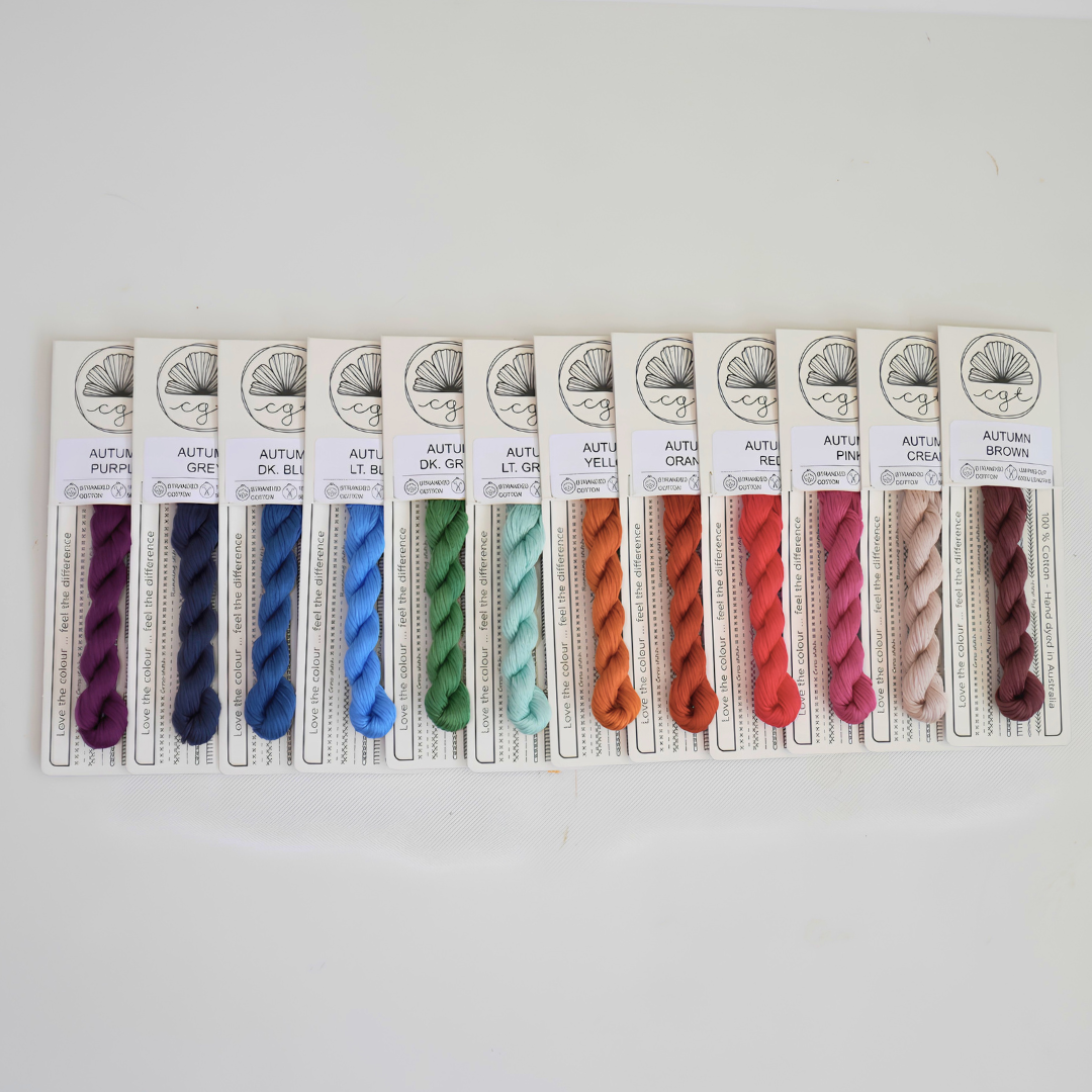 row of autumn range rainbow embroidery threads