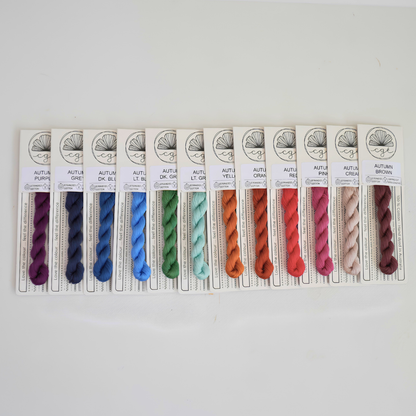 row of autumn range rainbow embroidery threads