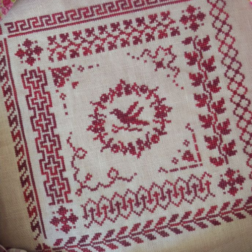 Mojo Stitches Work cushion panel chart