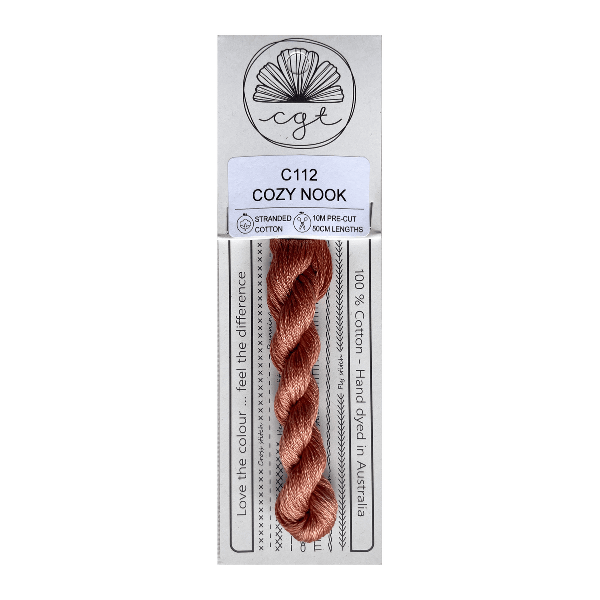 C112 Cozy Nook skein of brown stranded cotton embroidery thread