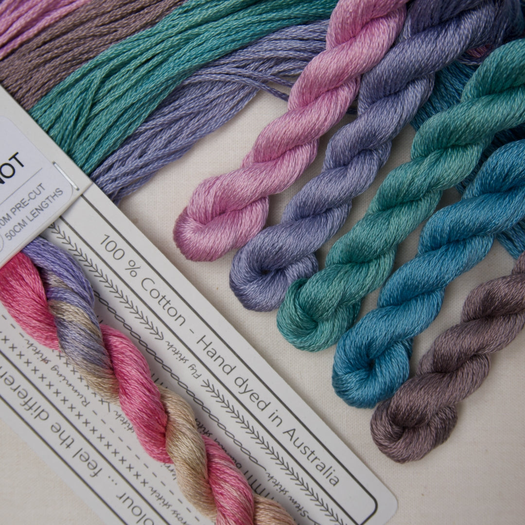 Forget Me Not and the Faithfuls stranded cotton embroidery thread pack by Cottage Garden Threads
