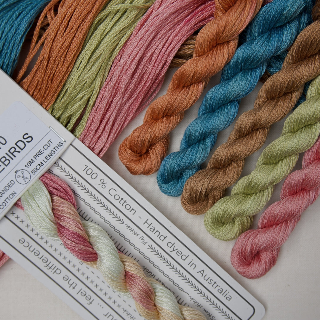 Lovebirds and the Sweethearts pink embroidery thread pack by Cottage Garden Threads
