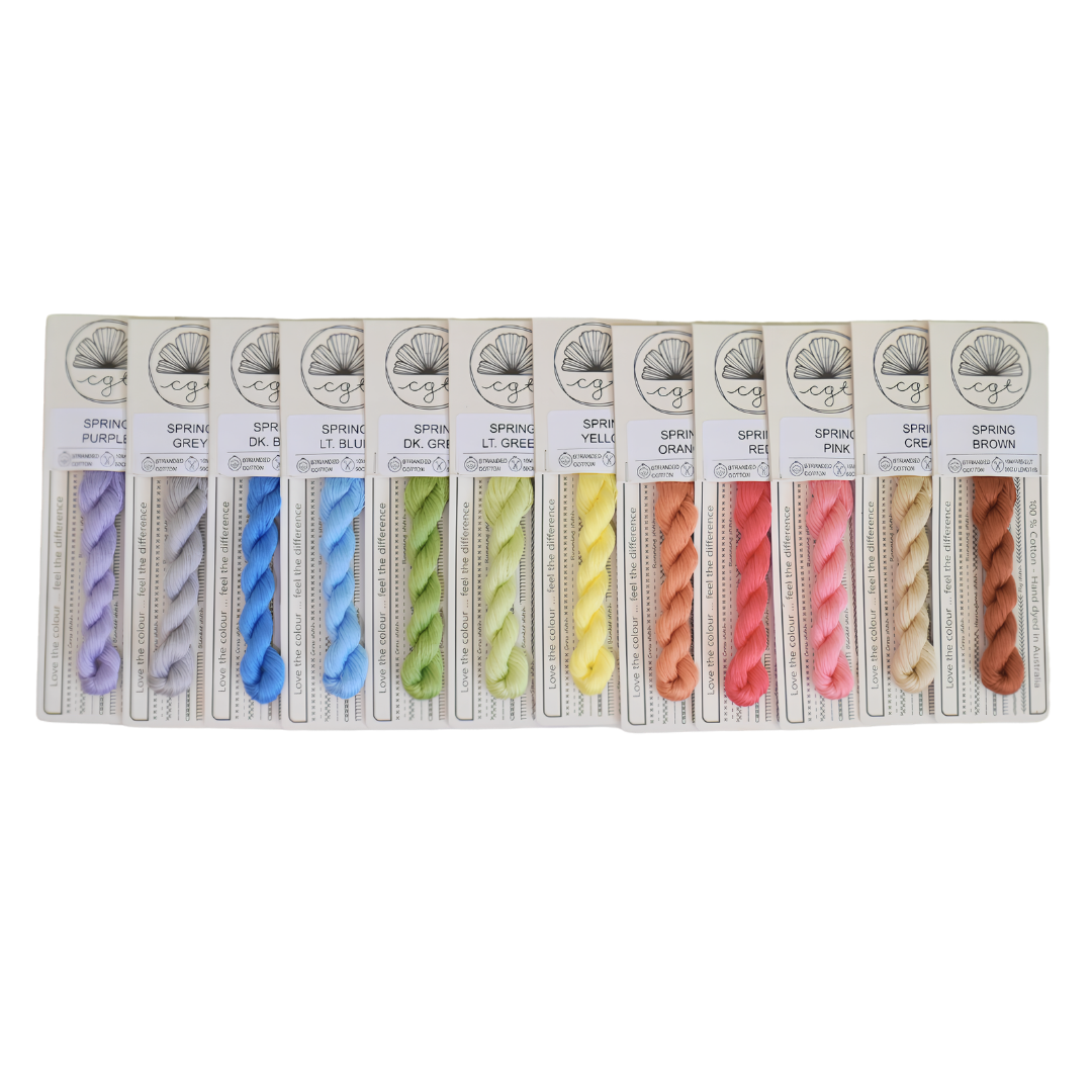 row of spring range rainbow embroidery threads