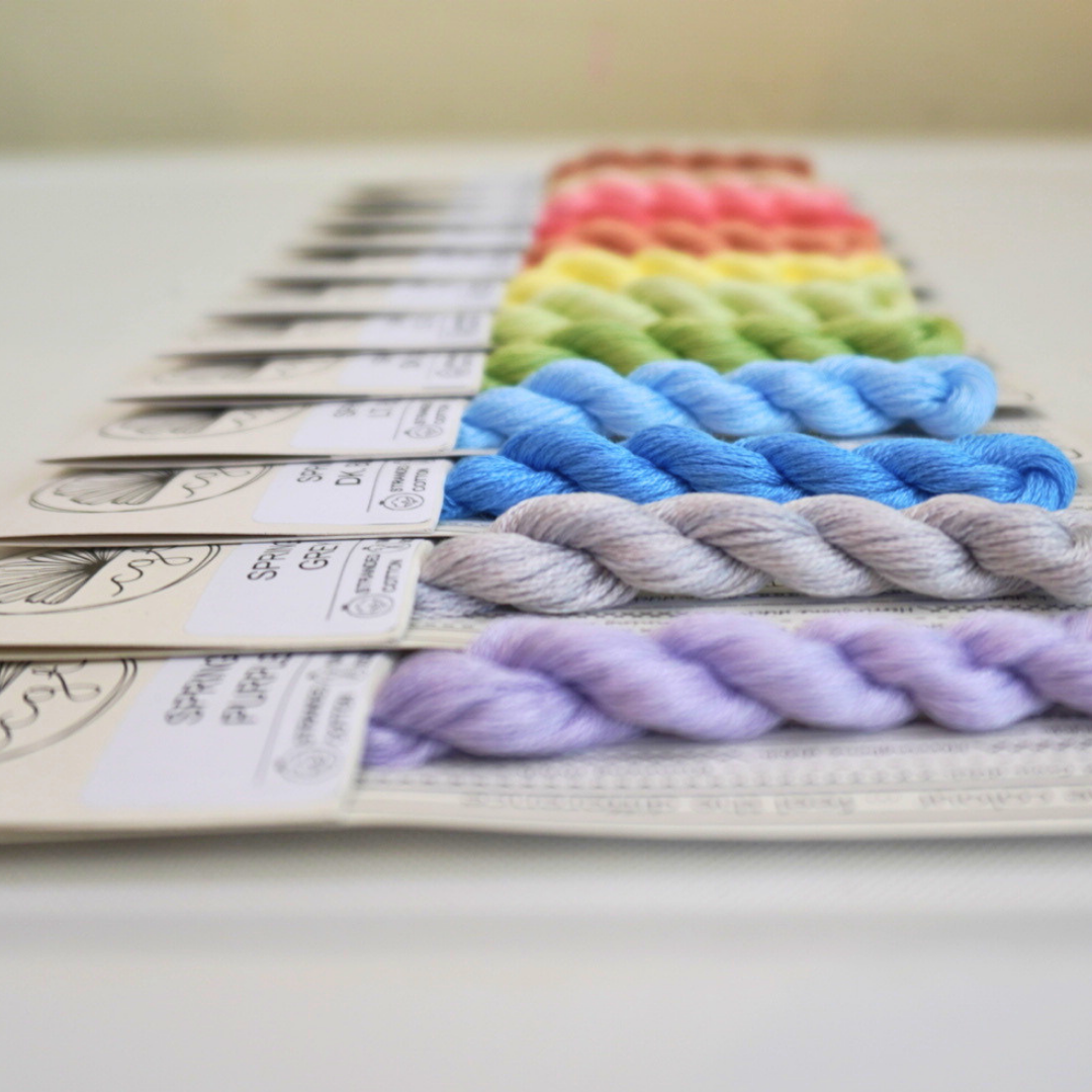 side view of spring range rainbow embroidery threads