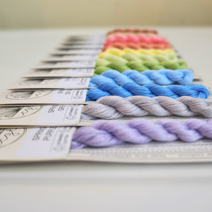 side view of spring range rainbow embroidery threads