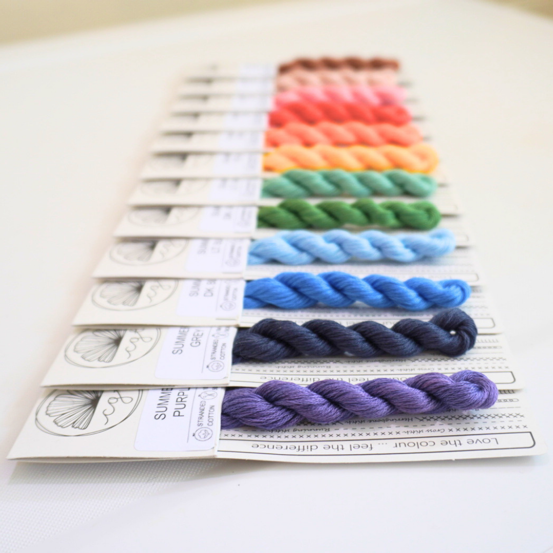 side view of summer range rainbow embroidery threads