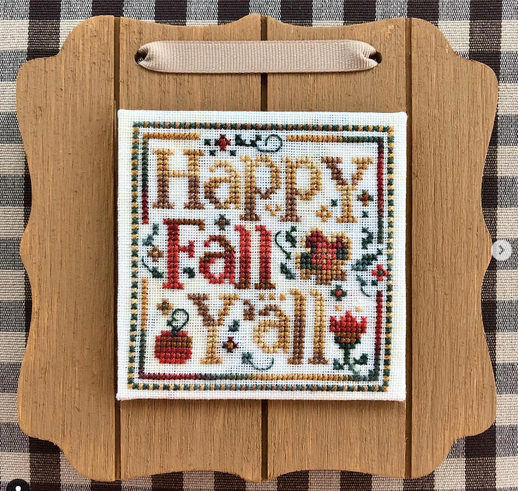 Cross-Stitch sign says Happy Fall Y'all