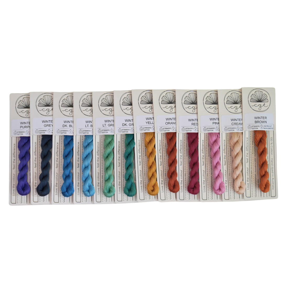 row of winter range rainbow embroidery threads